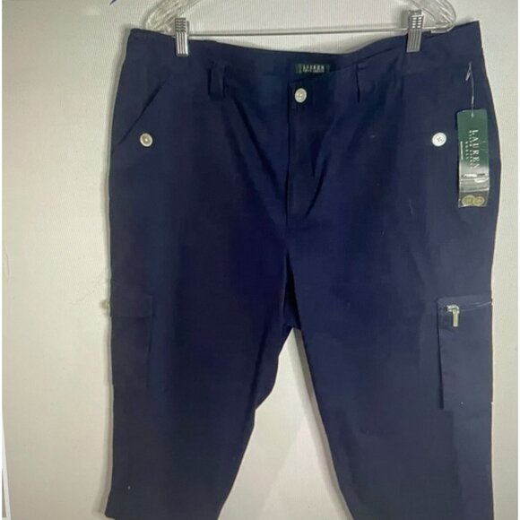 Lauren Ralph Lauren Navy Cargo Capri Pants 20W Cotton/Elastane With Pockets - Picture 1 of 10